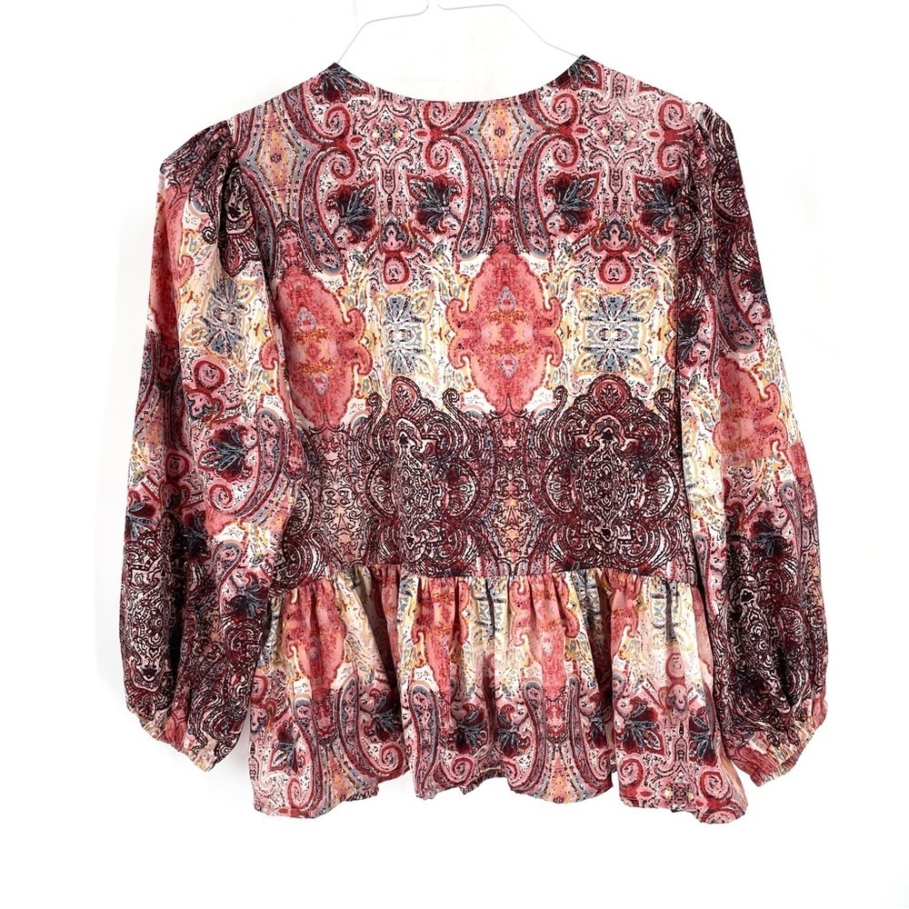 Anthropologie RAGA NWT Evalona Paisley Boho Blouse Peasant Red Bell Sleeve Top - Picture 8 of 9